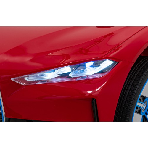 Autíčko BMW I4 na baterii pro děti červené + Slow Start + EVA + Eco-kůže + Audio LED + Dálkové ovládání