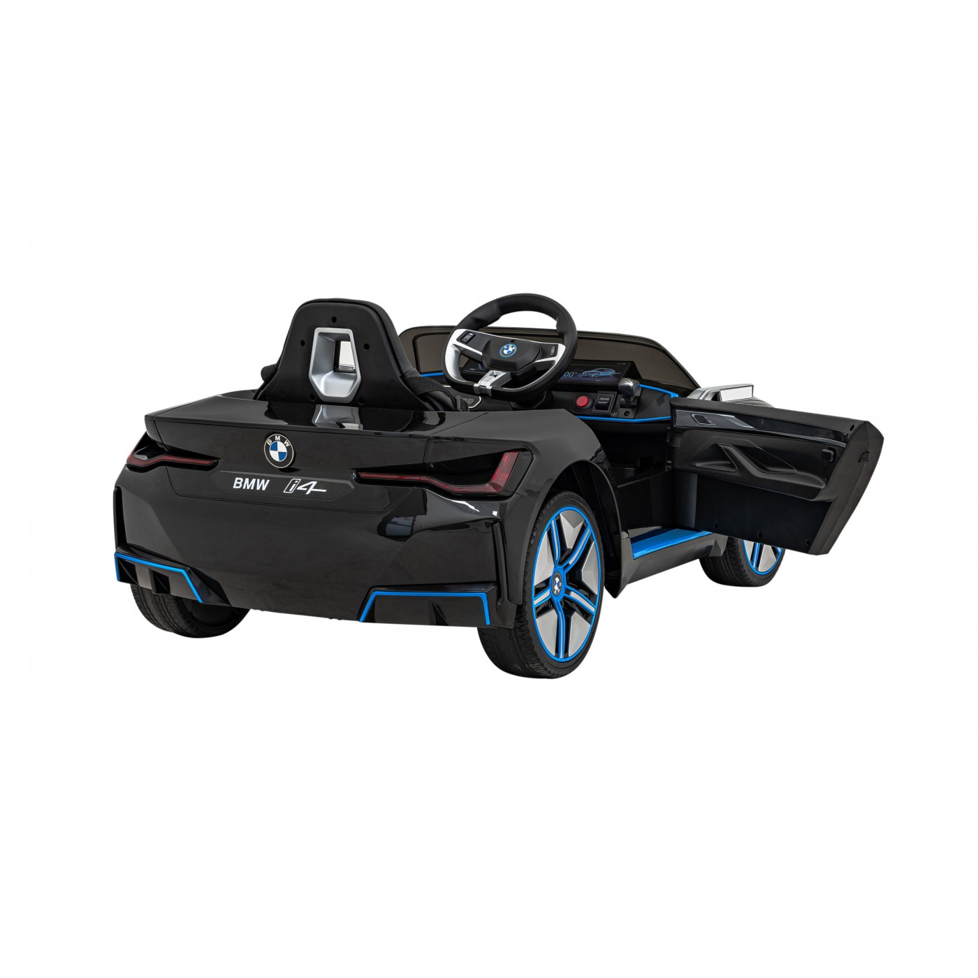 Autíčko BMW I4 na baterii pro děti černé + Slow Start + EVA + Eco-kůže + Audio LED + Dálkové ovládání
