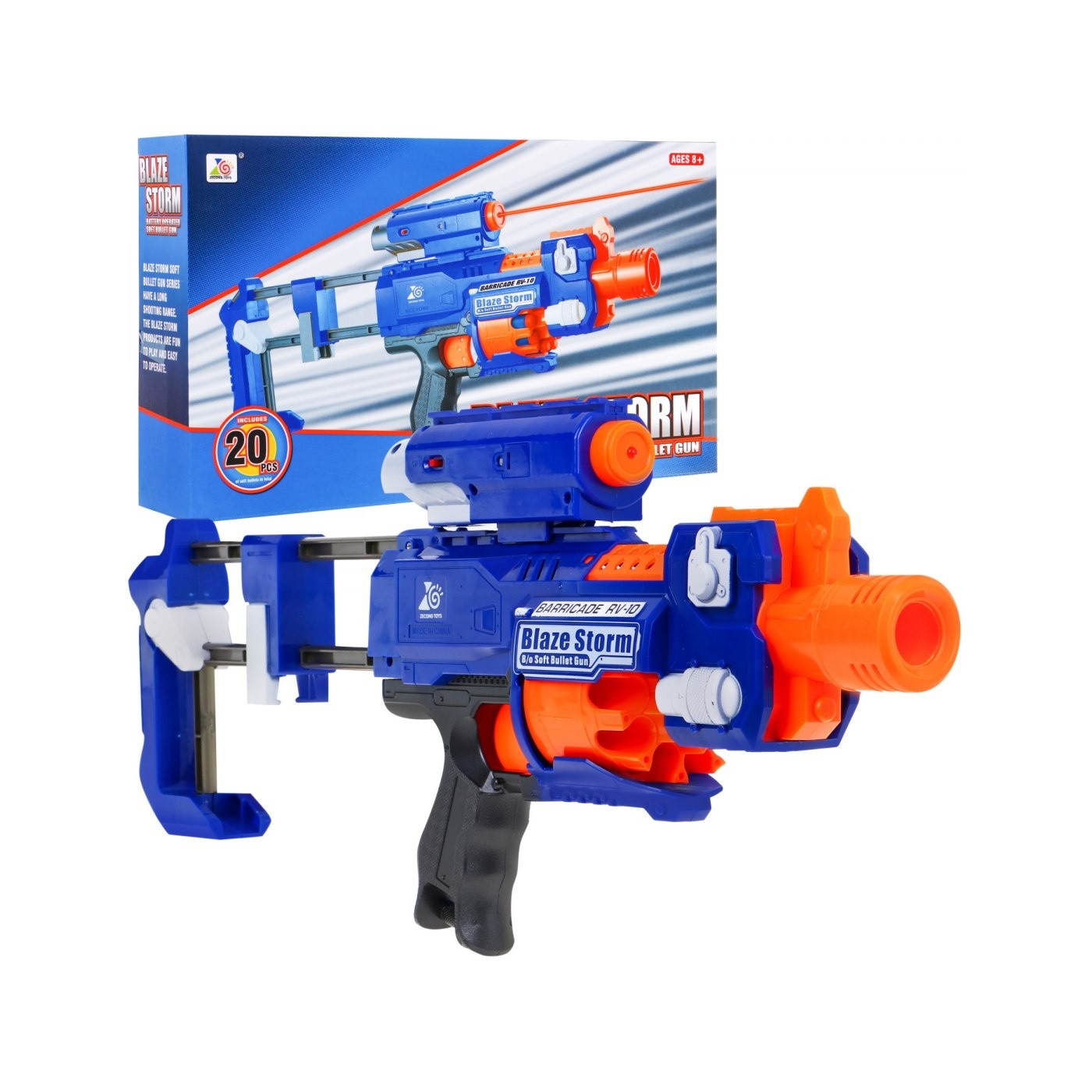 Dětská puška 8 Blaze Storm 20 pěnových kuliček Laser Sight Flask