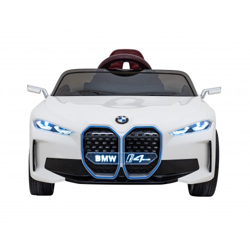 Autíčko BMW I4 na baterii pro děti Bílé + Pomalý start + EVA + Eko-kůže + Audio LED + Dálkové ovládání