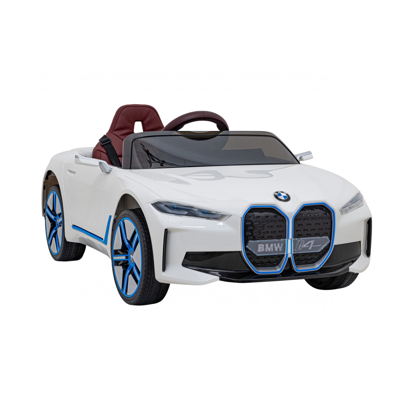 Autíčko BMW I4 na baterii pro děti Bílé + Pomalý start + EVA + Eko-kůže + Audio LED + Dálkové ovládání
