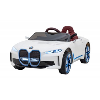 Autíčko BMW I4 na baterii pro děti Bílé + Pomalý start + EVA + Eko-kůže + Audio LED + Dálkové ovládání
