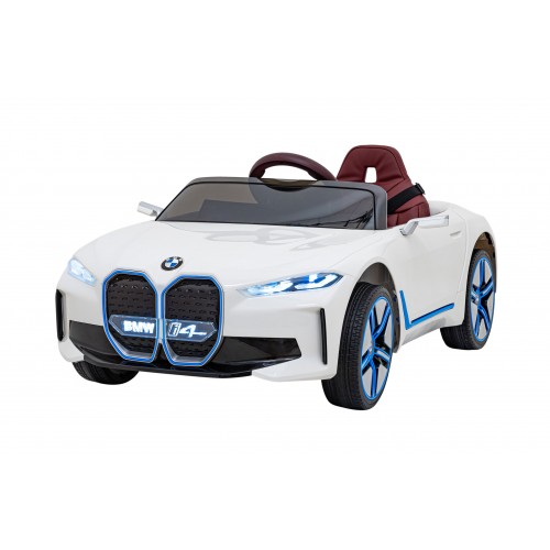 Autíčko BMW I4 na baterii pro děti Bílé + Pomalý start + EVA + Eko-kůže + Audio LED + Dálkové ovládání