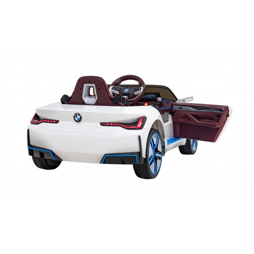 Autíčko BMW I4 na baterii pro děti Bílé + Pomalý start + EVA + Eko-kůže + Audio LED + Dálkové ovládání