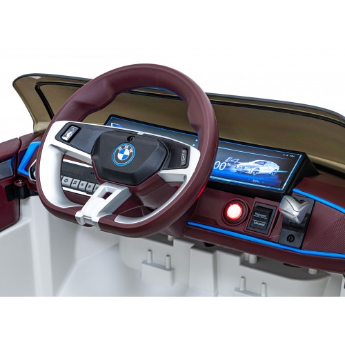 Autíčko BMW I4 na baterii pro děti Bílé + Pomalý start + EVA + Eko-kůže + Audio LED + Dálkové ovládání