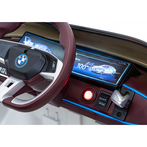 Autíčko BMW I4 na baterii pro děti Bílé + Pomalý start + EVA + Eko-kůže + Audio LED + Dálkové ovládání