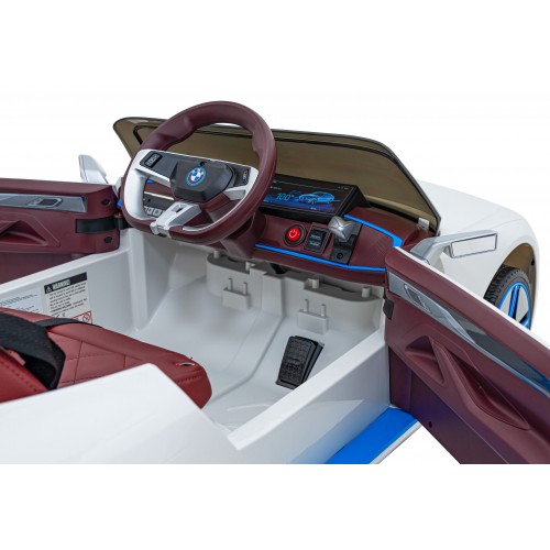 Autíčko BMW I4 na baterii pro děti Bílé + Pomalý start + EVA + Eko-kůže + Audio LED + Dálkové ovládání