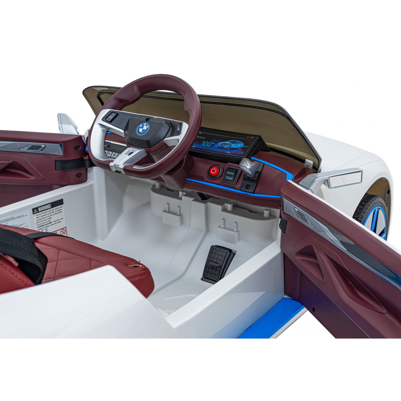 Autíčko BMW I4 na baterii pro děti Bílé + Pomalý start + EVA + Eko-kůže + Audio LED + Dálkové ovládání