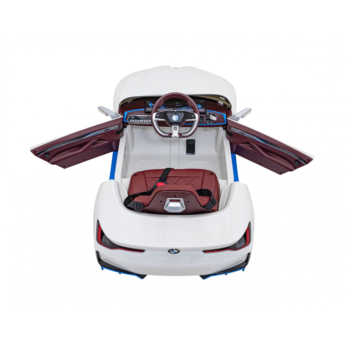 Autíčko BMW I4 na baterii pro děti Bílé + Pomalý start + EVA + Eko-kůže + Audio LED + Dálkové ovládání