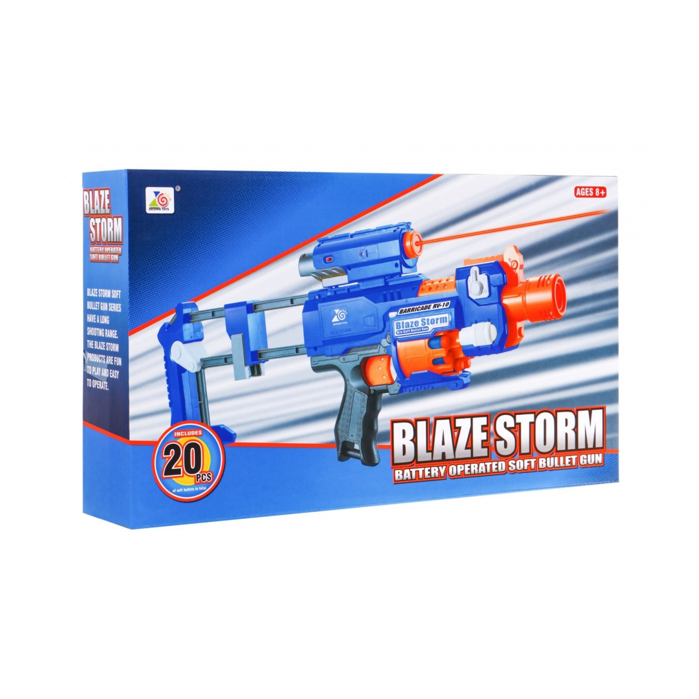 Dětská puška 8 Blaze Storm 20 pěnových kuliček Laser Sight Flask