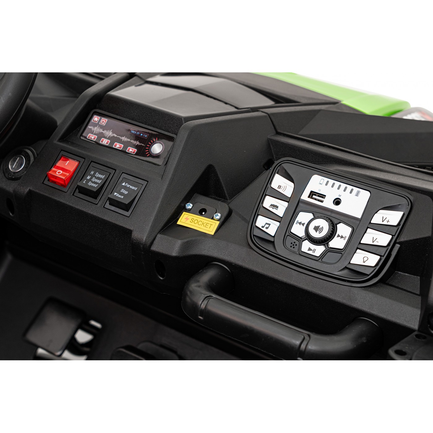 Buggy ATV Strong Racing pro 2 děti Zelená bezkartáčová motorová nafouknutá kola Audio LED
