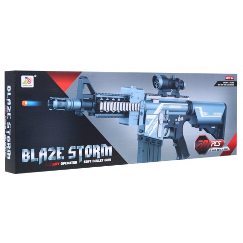 Stříbrná dětská puška 6+ Blaze Storm 20 dlouhých pěnových kuliček + zaměřovač