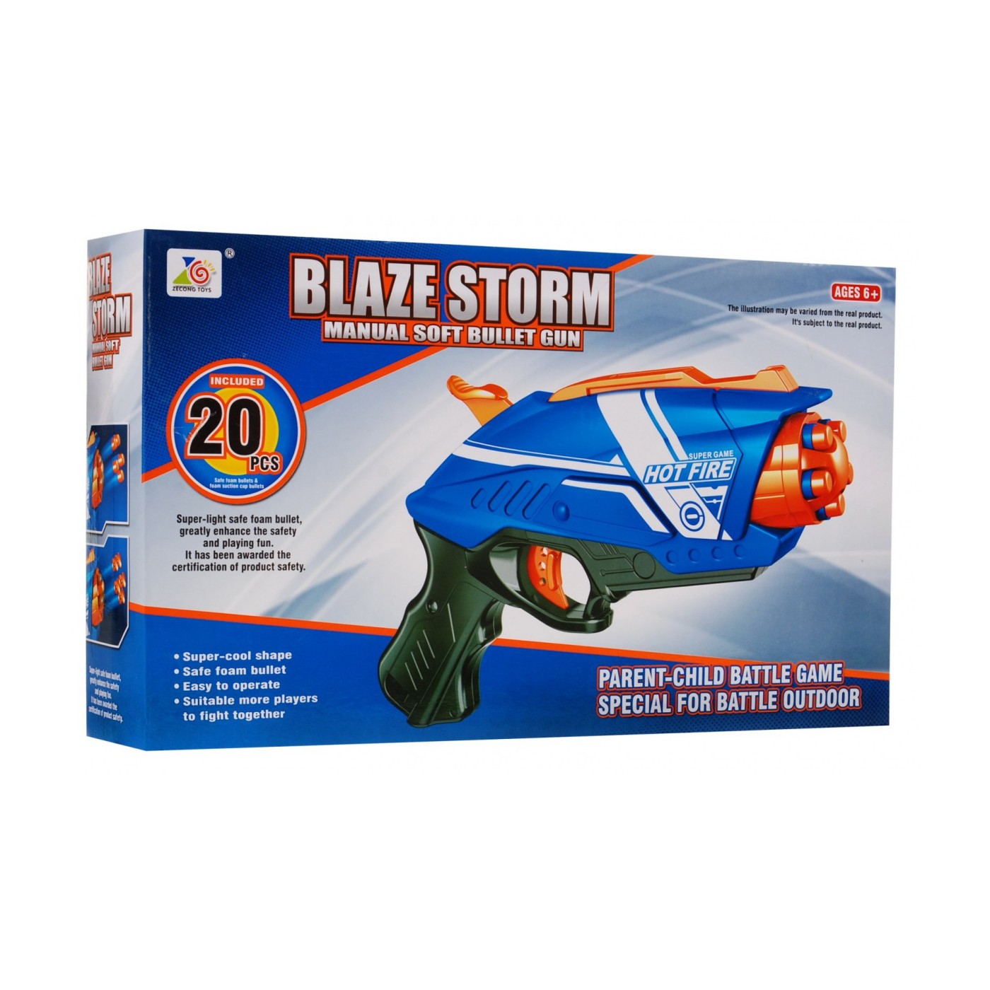 Ruční dětská pistole 6+ mechanismus pružiny Blaze Storm + 20 dlouhých pěnových kuliček