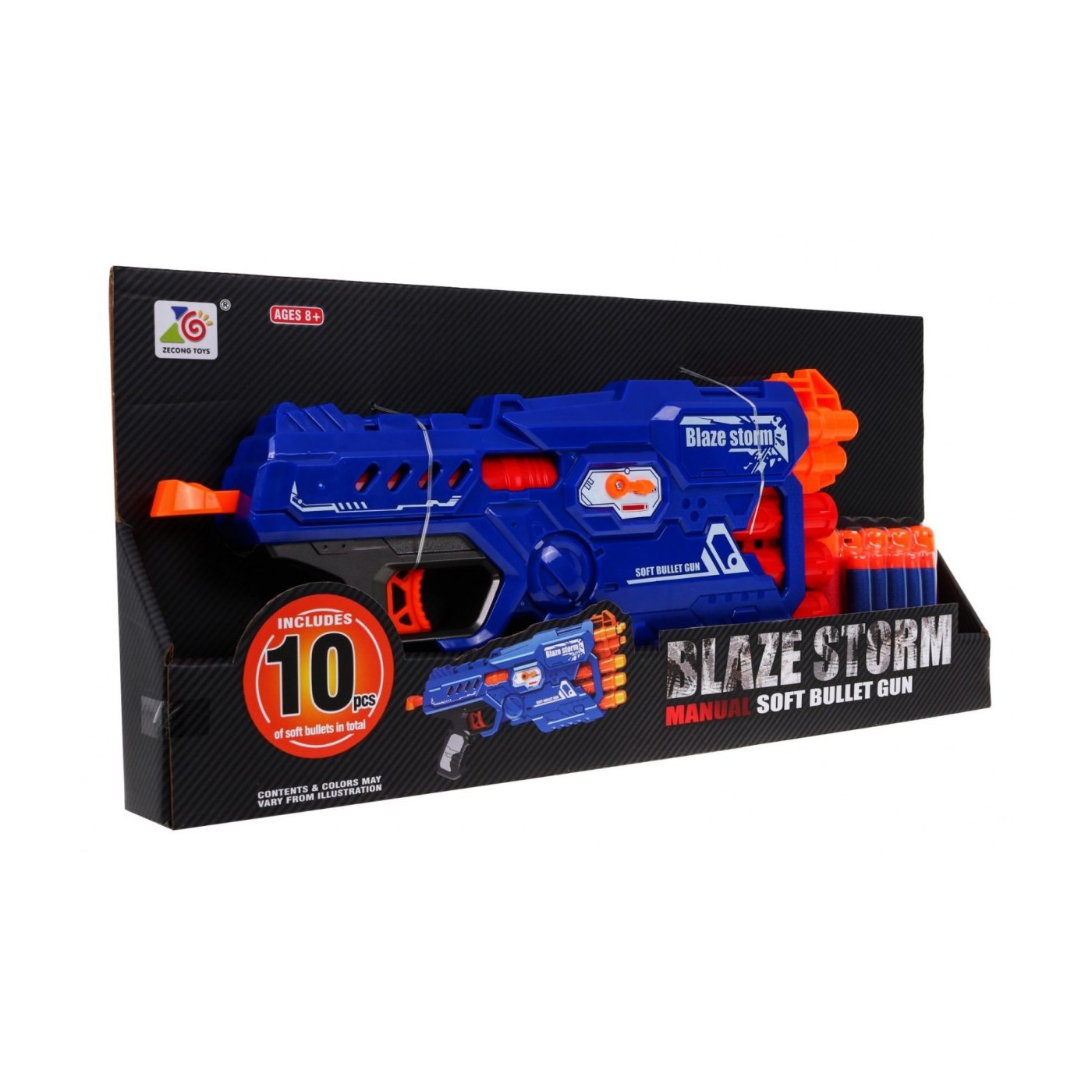 6-Luft dětská puška 8 Blaze Storm 10 dlouhých pěnových kulek + ruční mechanismus