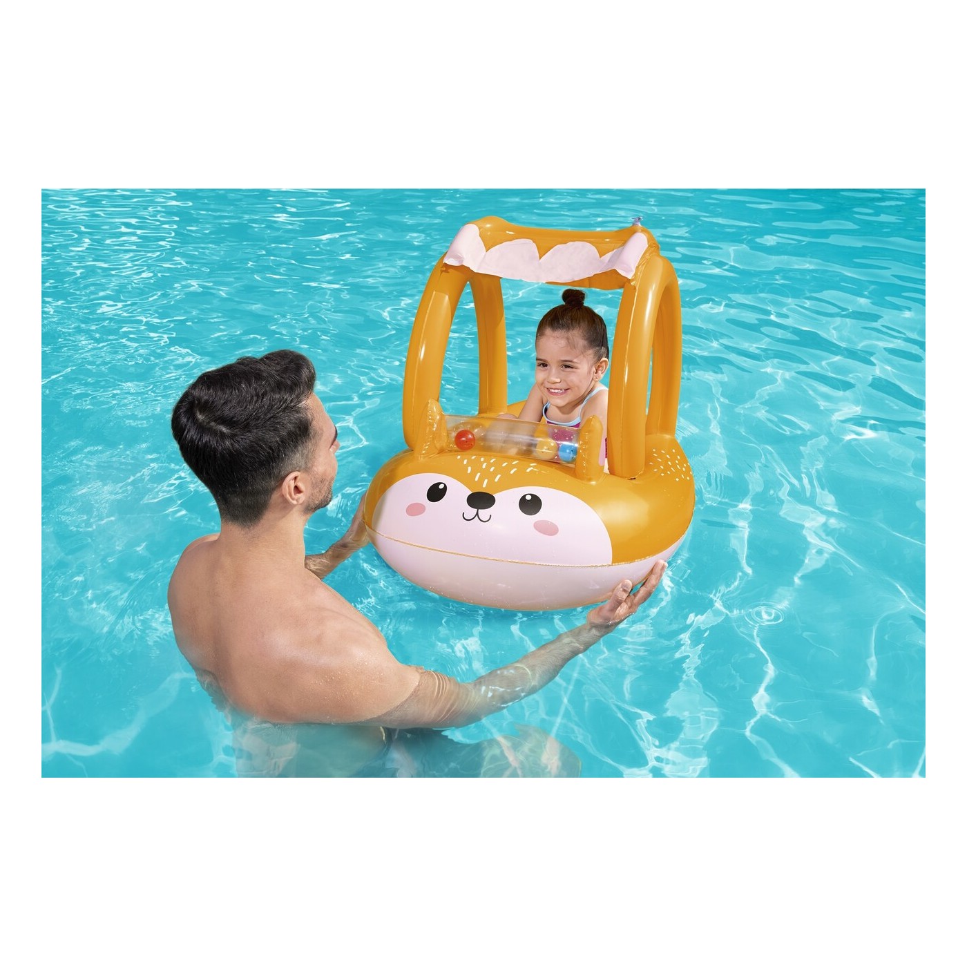 BESTWAY nafukovací ponton liška pro děti 3+ 94x66cm + nafukovací stříška + senzorické chrastítko