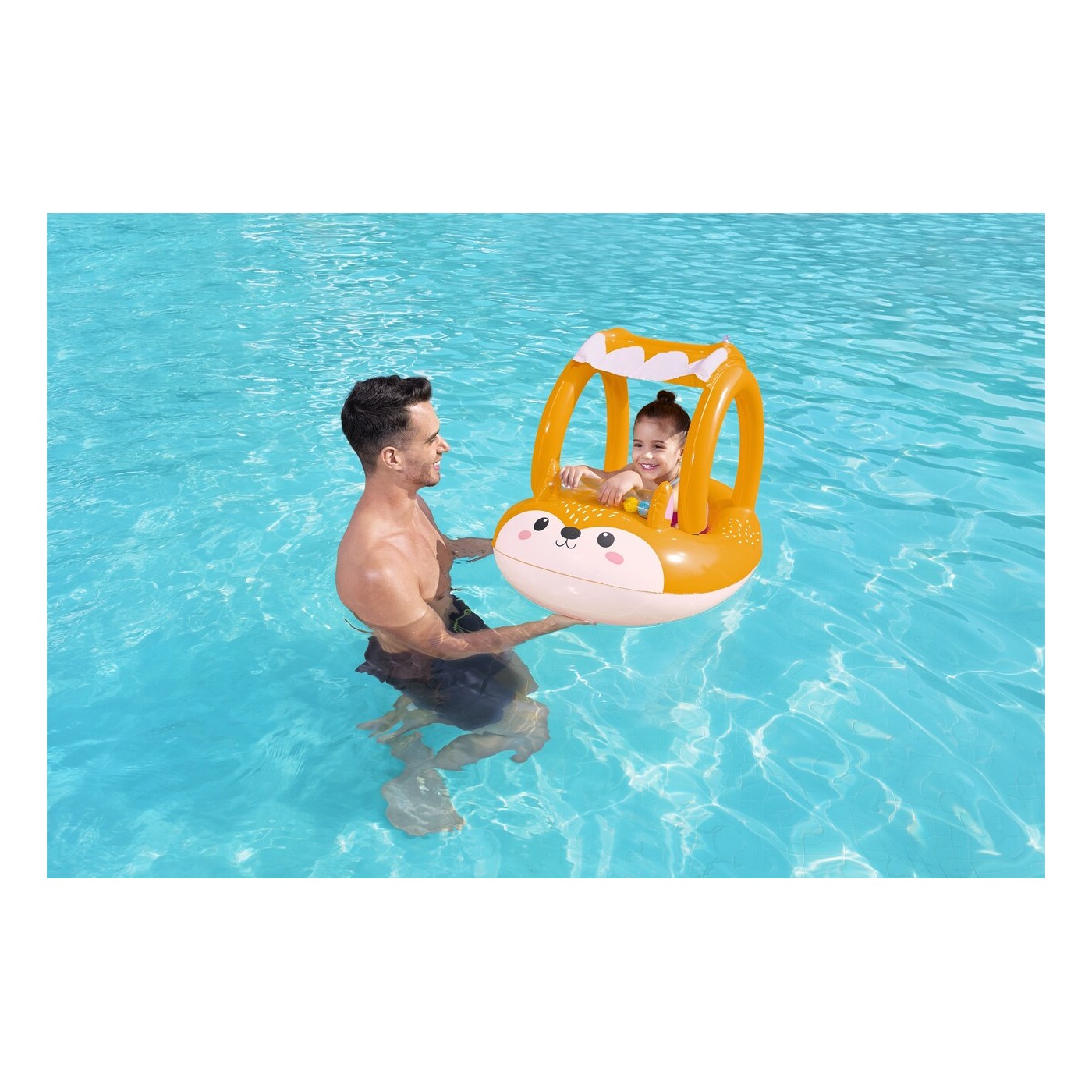BESTWAY nafukovací ponton liška pro děti 3+ 94x66cm + nafukovací stříška + senzorické chrastítko