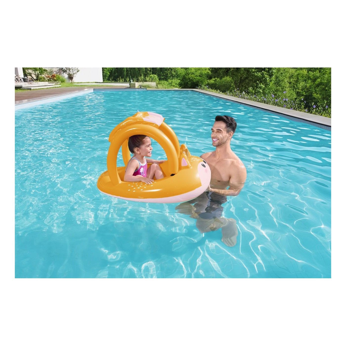 BESTWAY nafukovací ponton liška pro děti 3+ 94x66cm + nafukovací stříška + senzorické chrastítko