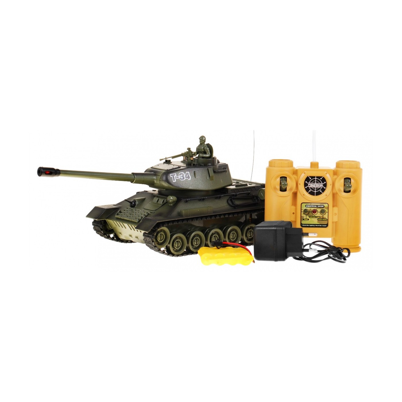 Dálkově ovládaný dětský tank T-34 3+ zelená Shooting Model 1:28 + Great Battle of Tanks + Lightsaws
