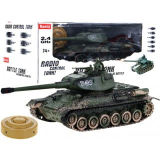 Dálkově ovládaný dětský tank T-34 3+ Střelecký model Kamufláž 1:28 + Velká bitva tanků + Světelné pily
