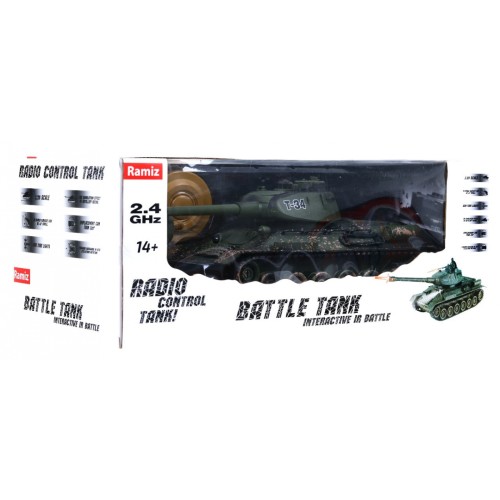 Dálkově ovládaný dětský tank T-34 3+ Střelecký model Kamufláž 1:28 + Velká bitva tanků + Světelné pily