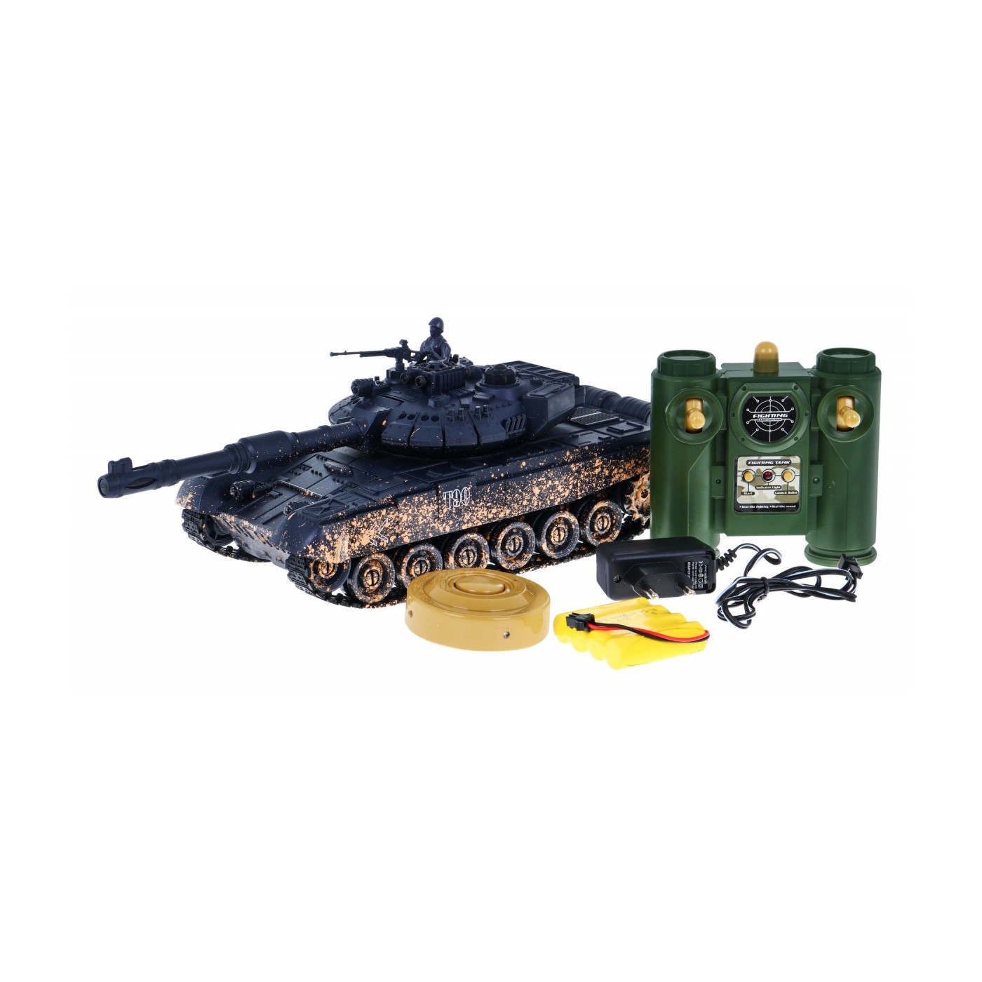 Dálkově ovládaný dětský tank T-90 3+ Střelecký model Kamufláž 1:28 + Velká bitva tanků + Zvuky světla