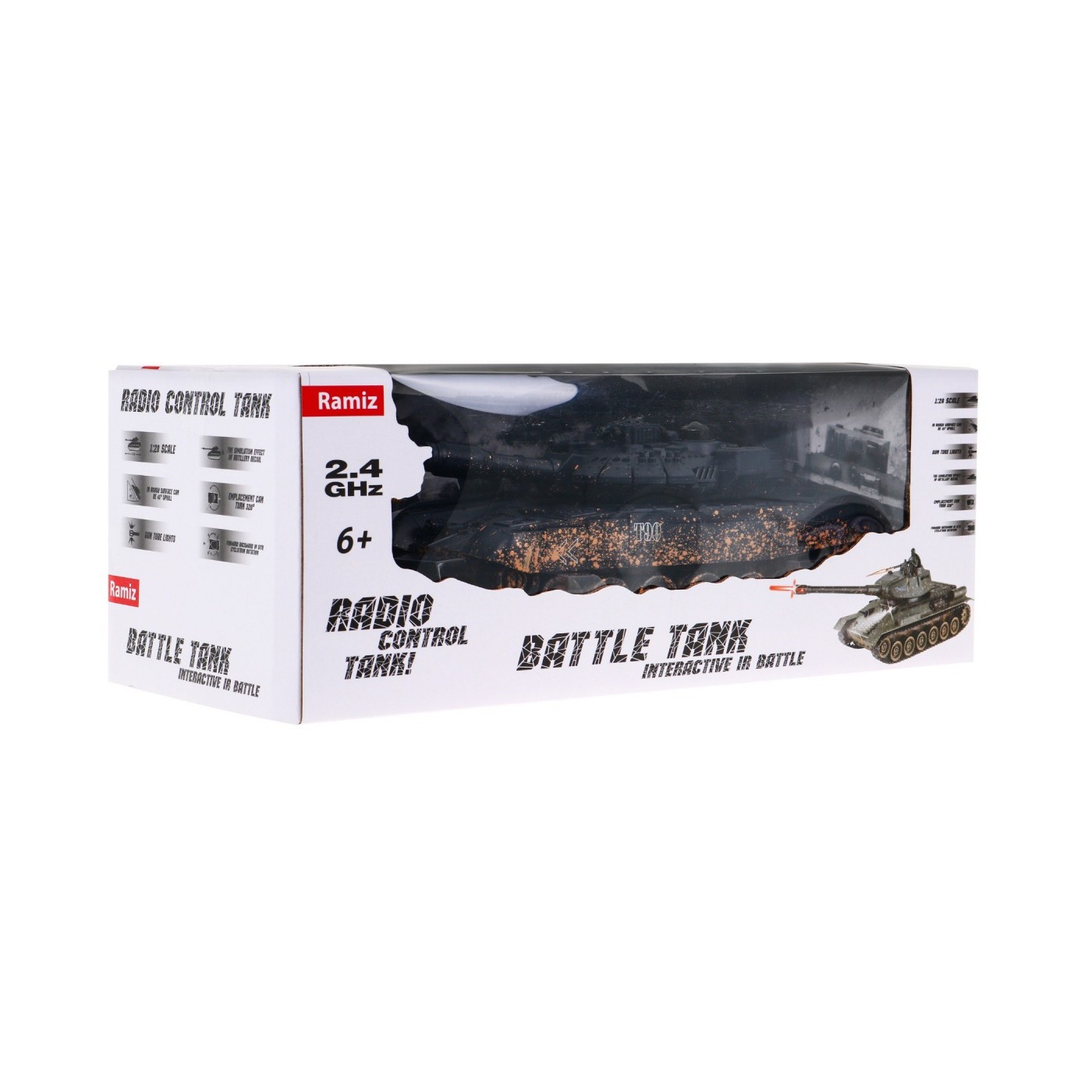Dálkově ovládaný dětský tank T-90 3+ Střelecký model Kamufláž 1:28 + Velká bitva tanků + Zvuky světla
