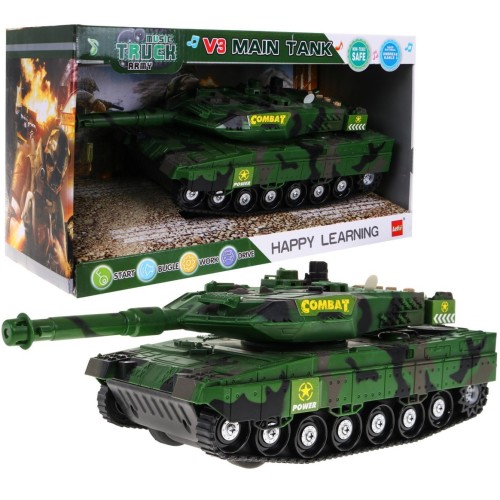 Interaktivní tank pro děti 3+ zelená + pohyblivé prvky + řízené tření + zvuky světla