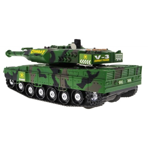 Interaktivní tank pro děti 3+ zelená + pohyblivé prvky + řízené tření + zvuky světla