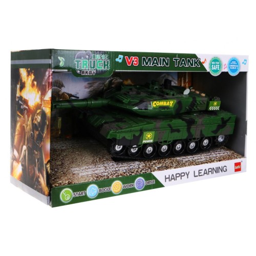 Interaktivní tank pro děti 3+ zelená + pohyblivé prvky + řízené tření + zvuky světla