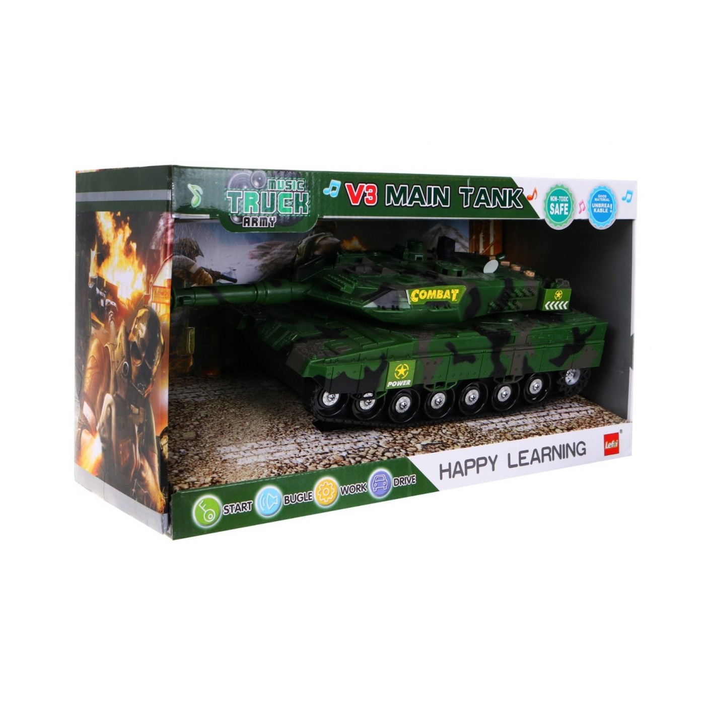 Interaktivní tank pro děti 3+ zelená + pohyblivé prvky + řízené tření + zvuky světla