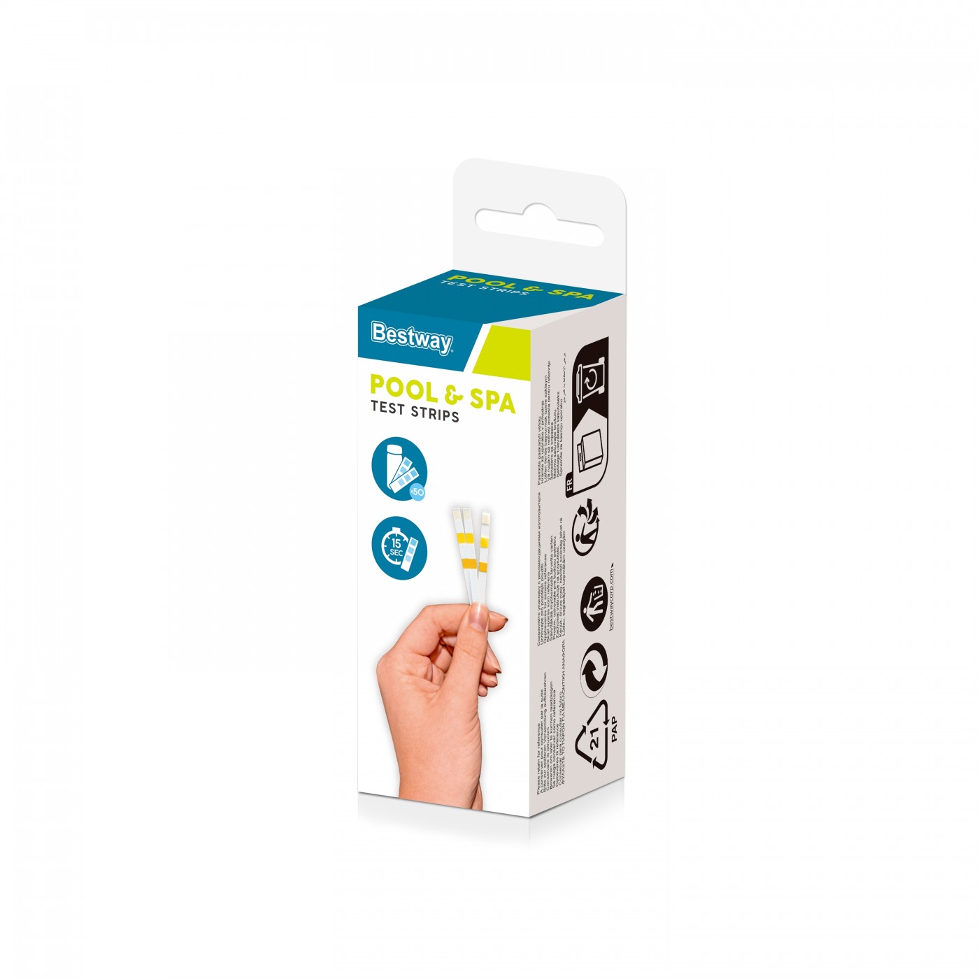 50 testovacích proužků pro bazénovou vodu BESTWAY pH + chlór + alkalita