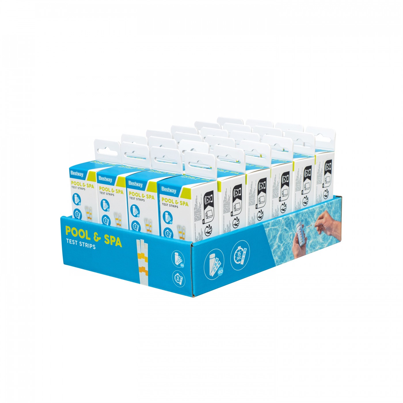 50 testovacích proužků pro bazénovou vodu BESTWAY pH + chlór + alkalita