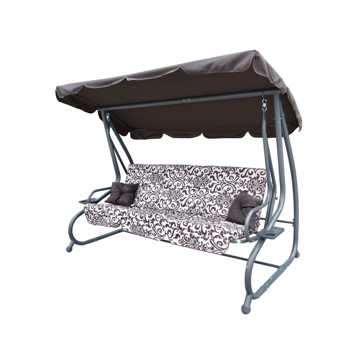 Rodinná zahradní Hustawka se štítem Braz Pattern Textile 2x1 Nastavitelná sedací matrace 2 tácky na pití
