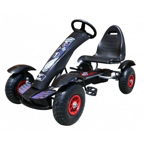 Dětská závodní XL pedálová motokára 3+ černá nafukovací kola + nastavení sedadla+ volný běh