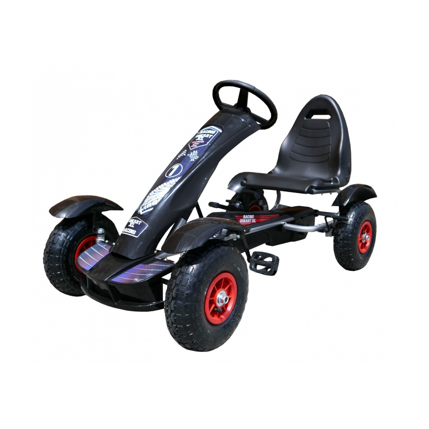 Dětská závodní XL pedálová motokára 3+ černá nafukovací kola + nastavení sedadla+ volný běh