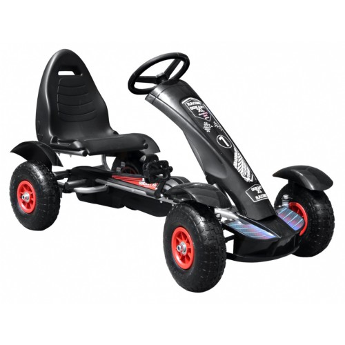 Dětská závodní XL pedálová motokára 3+ černá nafukovací kola + nastavení sedadla+ volný běh