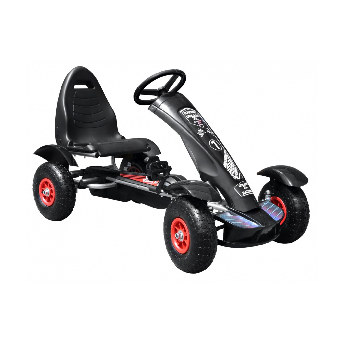 Dětská závodní XL pedálová motokára 3+ černá nafukovací kola + nastavení sedadla+ volný běh