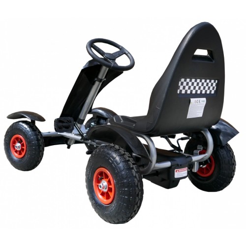 Dětská závodní XL pedálová motokára 3+ černá nafukovací kola + nastavení sedadla+ volný běh