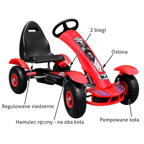 Dětský závodní XL pedálový motokár 3+ červený + nafouknutá kola + nastavení sedadla + jízda zdarma