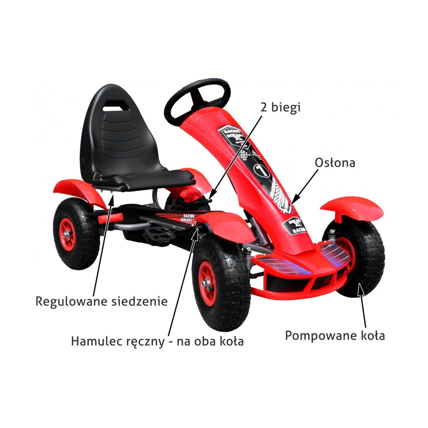 Dětský závodní XL pedálový motokár 3+ červený + nafouknutá kola + nastavení sedadla + jízda zdarma
