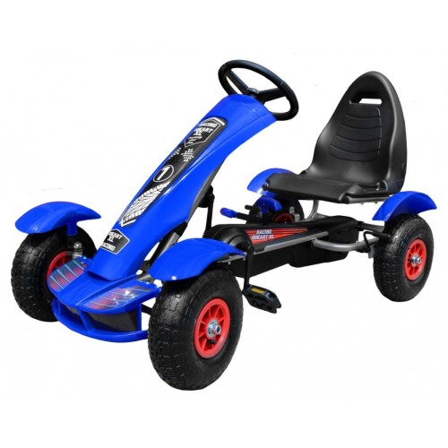 Dětská závodní XL pedálová motokára 3+ modrá nafukovací kola + nastavení sedadla + volný běh