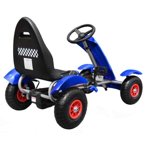 Dětská závodní XL pedálová motokára 3+ modrá nafukovací kola + nastavení sedadla + volný běh