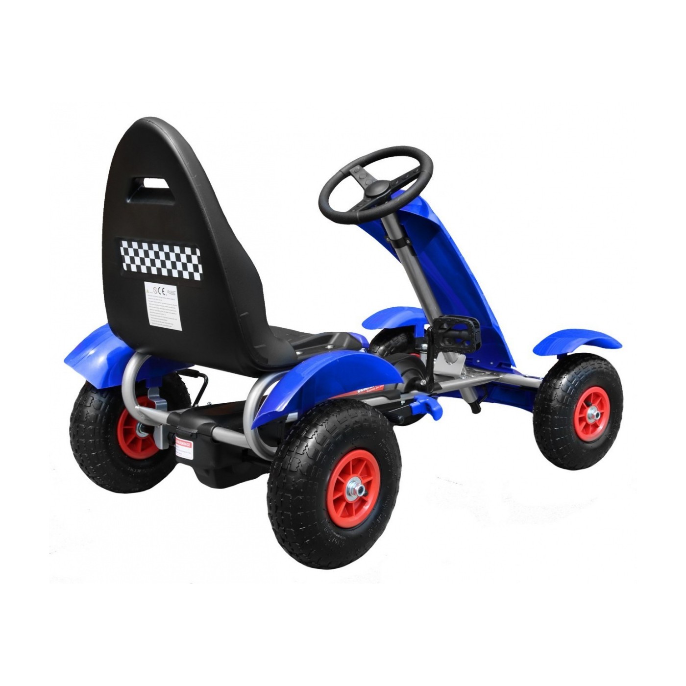 Dětská závodní XL pedálová motokára 3+ modrá nafukovací kola + nastavení sedadla + volný běh