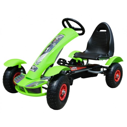 Dětský závodní XL pedál motokára 3+ zelená nafouknutá kola + nastavení sedadla + volný běh