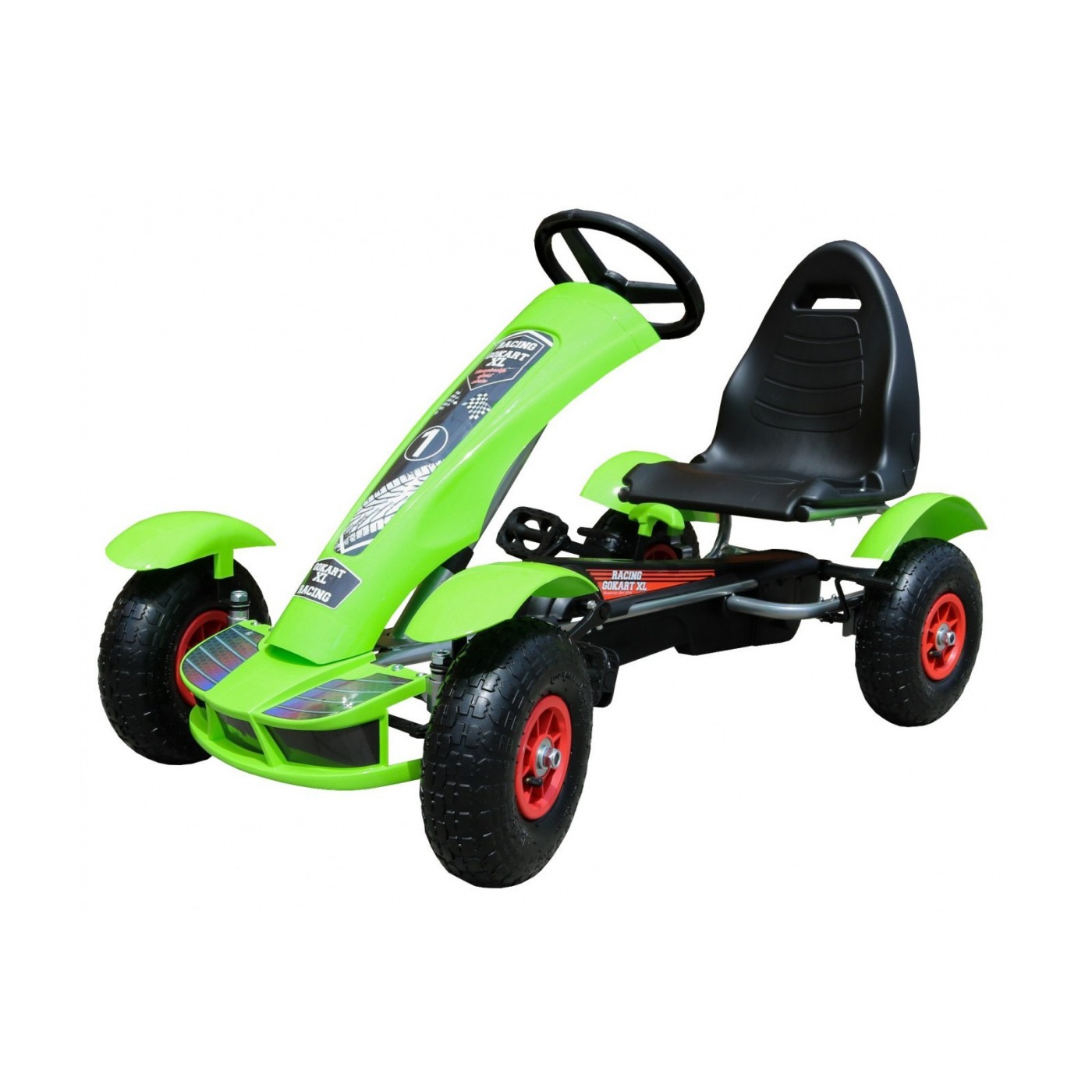 Dětský závodní XL pedál motokára 3+ zelená nafouknutá kola + nastavení sedadla + volný běh