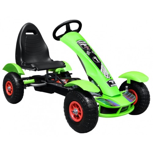 Dětský závodní XL pedál motokára 3+ zelená nafouknutá kola + nastavení sedadla + volný běh