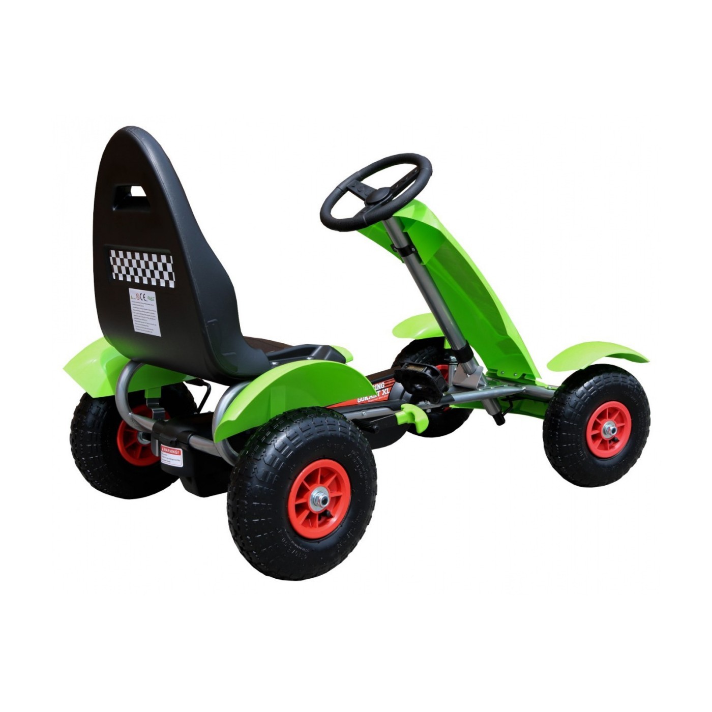 Dětský závodní XL pedál motokára 3+ zelená nafouknutá kola + nastavení sedadla + volný běh