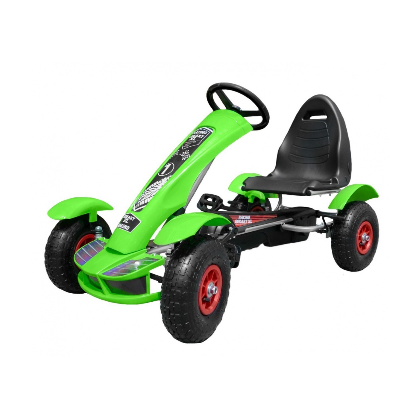 Dětský závodní XL pedál motokára 3+ zelená nafouknutá kola + nastavení sedadla + volný běh
