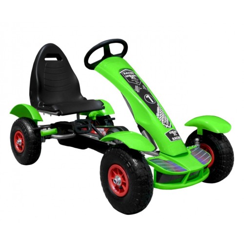 Dětský závodní XL pedál motokára 3+ zelená nafouknutá kola + nastavení sedadla + volný běh
