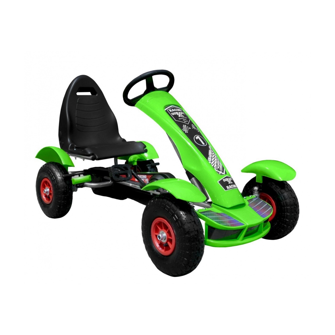 Dětský závodní XL pedál motokára 3+ zelená nafouknutá kola + nastavení sedadla + volný běh